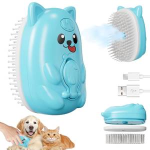 lot 78660 image: 3 in 1 Cat Steam Brush for Shedding, Pet Steam brush for Dog & Cat Shedding & Grooming, for Long & Short Haired Pets, Spritz Defur Comb (sky blue)