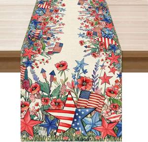 lot 78704 image: XCHI Watercolor Flowers America Stars Fireworks Memorial Day Table Runner 4th of July Patriotic Independence Day Table Decoration for Party Home Kitchen Dining Holiday Decor 13x108 Inch