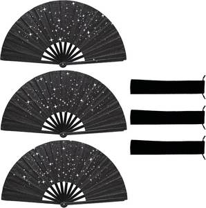 lot 78707 image: Glitter bling Large Folding Fan-Hand Fan Rave Clack Popping Fan for Line Dancing Clacking Fans for Boots On The Ground Dance, Party for EDM, Music Festival, Hot Flashes, Party, Decoration(3pcs black)
