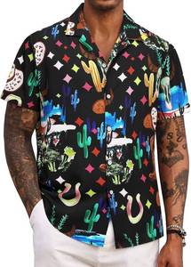 lot 78712 image: MYMORE Mens Western Cowboy Shirts Vintaged Print Rodeo Button Up Shirt SIZE M