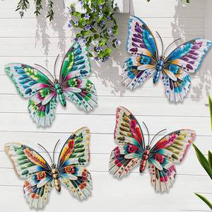 lot 78722 image: Pipilily Metal Butterfly Wall Art Decor, 4 Pieces Outdoor Indoor Fence Metal Wall Sculptures, Hanging Decoration for Garden Yard Living Room Bedroom Patio Balcony (Color Set 4)