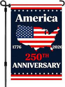 lot 78724 image: 250 Anniversary USA Garden Flag, Double Sided Waterproof Patriotic America Map Flag 1776 2026, Outdoor Yard Decor 12x18