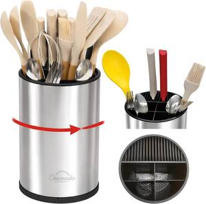 lot 78730 image: 3-in-1 Kitchen Utensil Holder for Countertop with Knife Block and Silverware Caddy. (Silver)