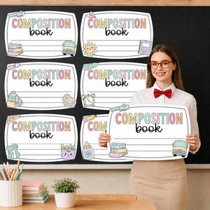 lot 78746 image: 6Pcs Pastel Composition Book Bulletin Board Decoration Paper Notebook Classroom Labels Names Tags Large Desk Name Plates 23.6 x 15.7 Inch Trim for School Wall Door Teacher Supplies