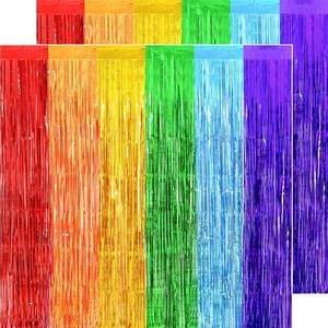 lot 78754 image: 8.2FT Thicken Rainbow Fringe Backdrop Curtains Coloful Metallic Party Streamers for Back to School Decorations, 4 Pack