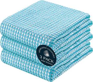 lot 78757 image: 3 Pack Dual Tone Waffle Weave Kitchen Towels, 16x26 Inch, 100% Cotton, Super Absorbent, Fast Dry Dishcloth Set, Soft and Durable, Aqua Blue