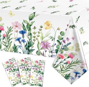 lot 78772 image: Breling 3 Pieces Wildflower Tablecloths Watercolor Floral Table Cover Wild Flower Plastic Tablecloth for Holiday Birthday Tea Party Weeding Baby Shower Decor, 54 x 108 Inch (Vivid Style)