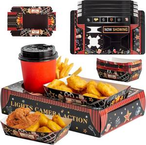 lot 78785 image: 48PCS Movie Night Party Supplies, 24 Snack Boxes and 24 Food Trays, Disposable Paper Snack Holder, Movie Night Accessories for Family Gatherings, Parties, and Home Theater