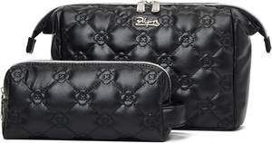 lot 78792 image: BOYATU Travel Makeup Bag Cosmetic Pouch 2 Pcs Set Waterproof Vegan Leather Cosmetic Bags for Women - Cute Quilted Skincare Make up Toiletry Bag for Girl (02-Black)