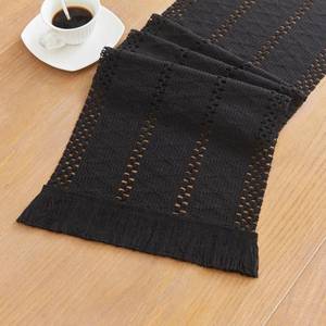 lot 78795 image: YATOJUZI Black Table Runner Pure Black Boho Table Runners with Tassels Seasonal Long Table Runner Rustic Farmhouse Table Runners for Halloween Dining Bedroom Kitchen Decor 12x71 Inches