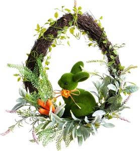 lot 78803 image: Easter Wreath for Front Door 18 Rustic Moss Bunny Floral Wreath Rabbit Decorations Spring Decor Door Wreath for Home Party Easter Gifts Celebrations