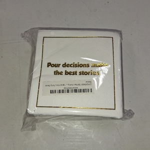 lot 78829 image: 100 Pack Funny Quote Cocktail Napkins, 3-Ply Gold Foil Beverage Napkins with 4 Styles 5x5 Inches, Disposable Paper Napkins for Cocktail Bar, Wedding, Happy Hour, Party Decor