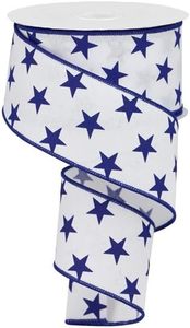 lot 78836 image: 2 Pack Craig Bachman 2.5 White Royal Canvas Ribbon Blue Stars (10 Yards) Floral Arrangement Gift Wrapping Patriotic Sports Wired Ribbon