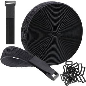 lot 78848 image: Hook and Loop Cable Straps 1 x 16.5 Ft with 24 Buckles Adjustable Fastening Reusable Nylon Securing Cord Cinch Strap Ties Free Cut for Cable Management RV Workshop DIY (Black)