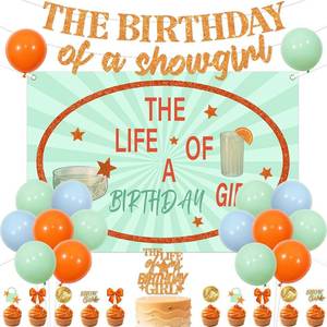lot 78854 image: Showgirl Birthday Decorations The Life of A Birthday Girl Backdrop Glitter Showgirl Theme Banner Cake and Cupcake Toppers with Balloons Kit for Women Girls Bday Party Supplies