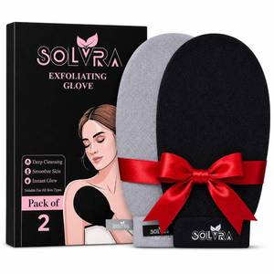 lot 78870 image: Exfoliating Gloves   100% Vegan Viscose Kessa Mitt for Dead Skin Removal, Self-Tan Fade, and Keratosis Pilaris   Dual-Texture Glove for Spa & Massage (2 Pack, BlackGray)