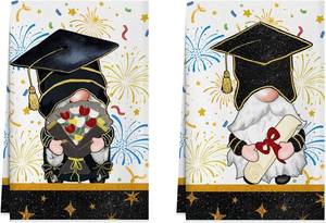 lot 78872 image: XCHI Gnome Congrats Grad Cap Firework Graduation Dish Towels 18x26 Inch Home Kitchen Decorations Hand Towels Set of 2 Drying Dishcloth