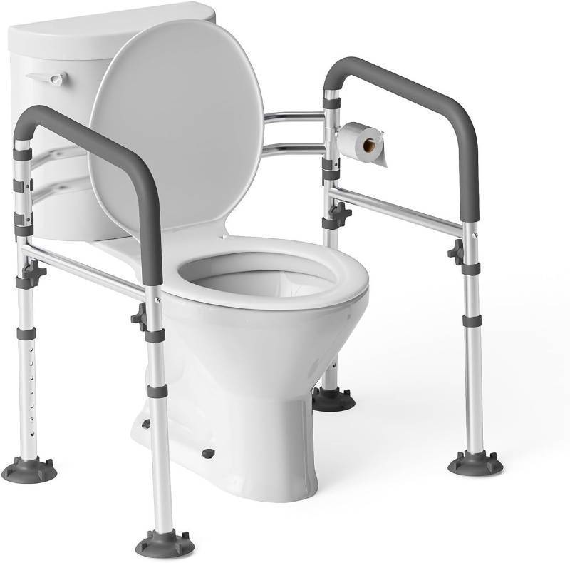 lot 10371 image: Loyoda Toilet Safety Rails,Height-Adjustable Toilet Frame Width-Adjustable Toilet Handles Foldable Toilet Rail Provides Support for Seniors   Pregnant  Disabled  Gray