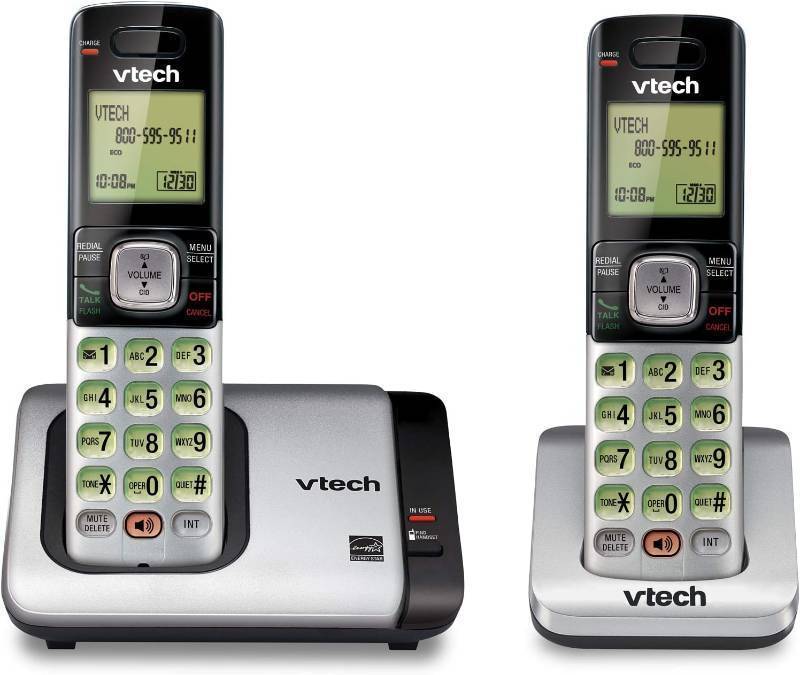 lot 22918 image: VTech CS6719-2 2-Handset Cordless Phone with Caller IDCall Waiting, Handset Intercom & Backlit DisplayKeypad, Silver