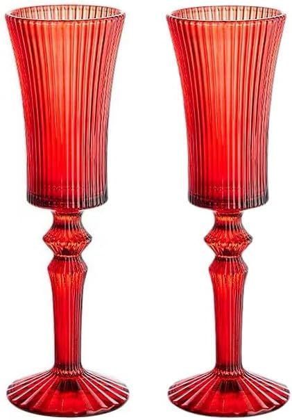 lot 38758 image: 2 Pcs Ribbed Vintage Art Deco Martini Glasses Set, 19.5 oz Unique Champagne & Cocktail Bar Drinking Glasses Set. Used for dinner party Indoor & Outdoor, gift giving. European Style