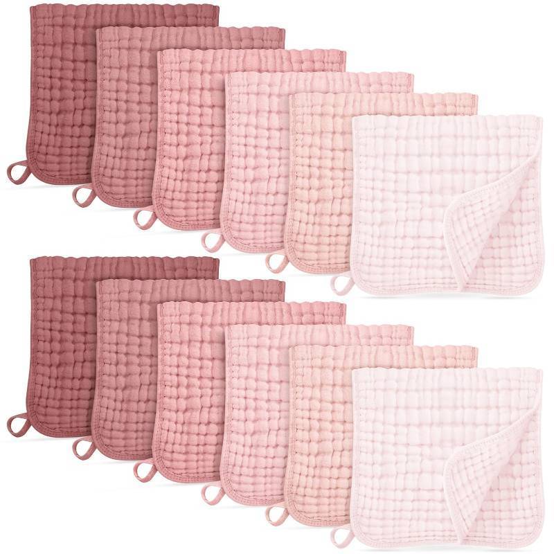 lot 22035 image: Unnivoll Muslin Burp Cloths for Baby 100% Cotton Burping Cloths for Boys Girls Large 20X10 Extra Soft and Absorbent 12 Pack - Gradient Pink