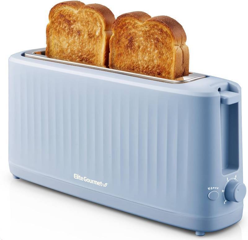 lot 22048 image: Elite Gourmet ECT2517OX SLIMTOAST  2-Slice Long Slot Toaster, Cool-Touch Body, 6 Browning Shades, Extra-Wide 1.5 Slot for Artisan Bread, Bagels, Waffles & English Muffins, Ocean Blue