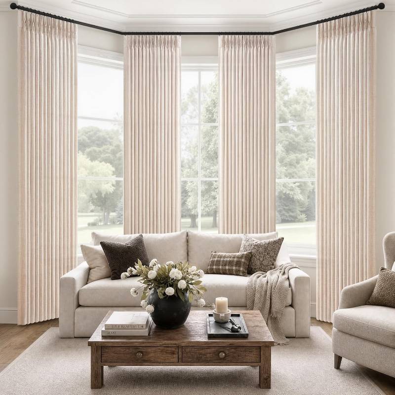lot 4256 image: Linen Pinch Pleated Semi Sheer 96 Inch Curtains for Living Room 4 Panels Set, Memory Trained Pleat Light Filtering Privacy Country Viral Curtain 8FT Length Bedroom Heavy Window Drapes with Back Tab