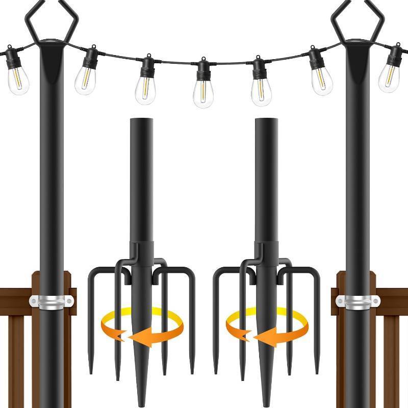 lot 4113 image: AILBTON 2 Pack 10Ft String Light Poles,Light Poles for Outside String Lights,Outdoor Light Poles with Fork,Metal Pole Stand for Patio,Backyard,Deck