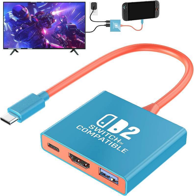lot 2905 image: Klipdasse Switch 2 TV Adapter Support 4K60Hz HDMI 2.0A Adapter, PD100W USB 3.0 Port, Compatible with Switch 2SwitchOLED, Switch 2 Version 21.0.0 (Need Firmware Upgrade)