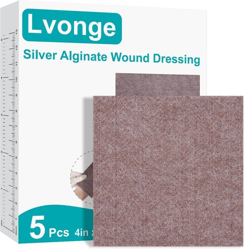 lot 3153 image: Sliver Calcium Alginate Wound Dressing, 4x4 Inch Gauze Pads (5 Count)  Highly Absorbent Gel-Forming Dressing for Exuding Wounds  Non-Adherent