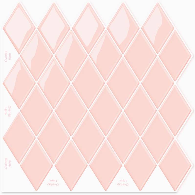 lot 10915 image: 10-Sheet Peel and Stick Backsplash Diamond Shape Self Adhesive Decorative Tile for Kitchen Bathroom Accent Wall 12 x 12 Inches, Apricot Pink