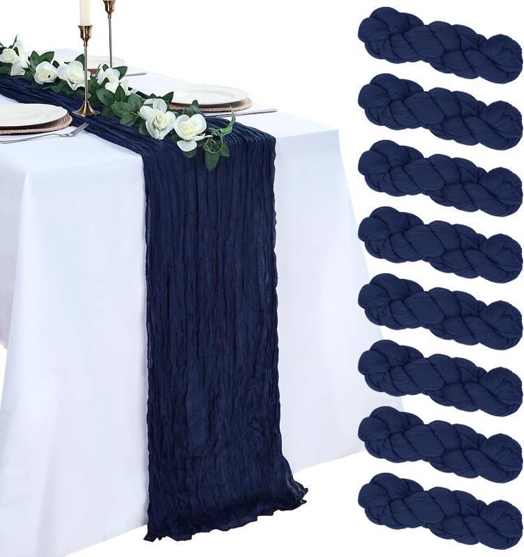 lot 1289 image: 8 Pack Navy Blue Cheesecloth Table Runner 10ft Boho Gauze Fabric 120 Inch Cheese Cloth Table Runner Rustic Sheer for Holiday Baby Shower Party D cor Home Wedding Decoration