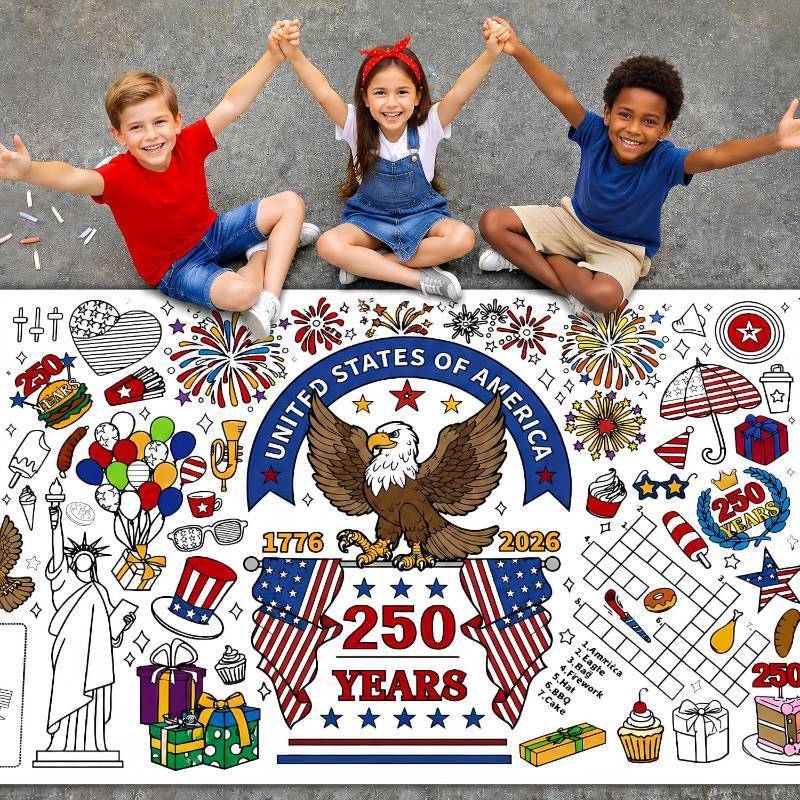 lot 3199 image: Sbrvaniy 4th of July Giant Coloring Tablecloth,250th Anniversary Decorations,Patriotic Giant Poster 30x72 Crafts Gifts for Kids Perfect for Party Games, Holiday Decorations, Independence Day Supplies