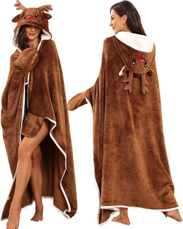 lot 5631 image: Reindeer Gifts for Women Adult Reindeer Wearable Hooded Blanket Deer Costume for Christmas Birthday