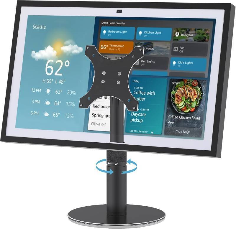 lot 19453 image: Almoz Desk Stand for Echo Show 21, Echo Show 15 (All Generations), Raises Up to 9.5 from Desk, Tilt and Swivel Mount for Alexa Echo Show 21, No Tools Required, Stable Centered Rod Design (UP-Blcak)