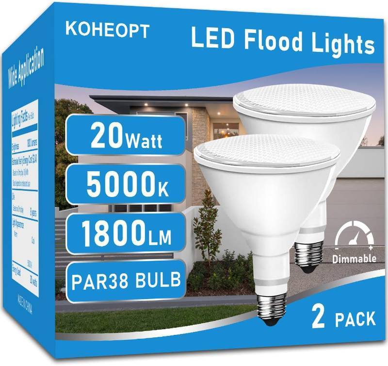 lot 19466 image: PAR38 LED Flood Light Bulbs,  2 Pack  20W Outdoor Flood Lights,1800 Lumens 5000K Dimmable Daylight, Replaces 200W Bulb, Outdoor Flood Light Bulbs for Backyard,Garage,Porch,Garden