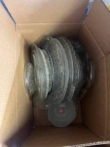 lot 1 image: Pressed Glass Serving Plates and Divided Relish Dish Lot with Embossed Floral Pattern