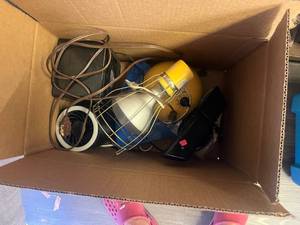 lot 2 image: Lot of Work Lights Lamps Yellow Blue Black Corded and other Electrical pieces