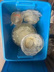 lot 3 image: Glassware Lot Decorative Plates Bowls Pitcher many pieces