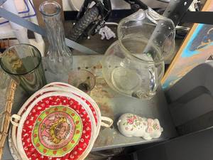 lot 7 image: Mixed Glassware Lot with Decorative Plate and Reference Guide