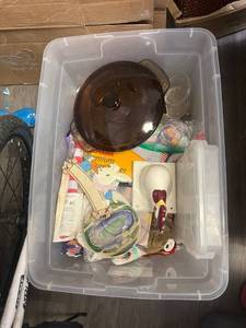 lot 11 image: Kitchen Utensils and Cookware Lot in Storage Bin