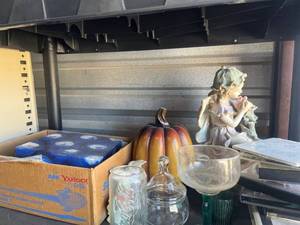 lot 25 image: Mixed Lot Mugs Glassware Figurines Decorative Pumpkin Cross Stitch Book and Misc Items