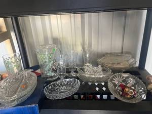 lot 42 image: Glass Tableware Lot Pitcher Glasses Bowls Plates Dishes