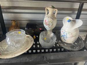 lot 47 image: Decorative Tableware Lot Ceramic Vases, Plates, Glassware and Serving Pieces