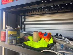 lot 58 image: Mixed Lot Tape Rolls, Hi-Vis Vest, Toy Water Gun, Maxwell House Coffee Can, Trim A Home Box, Tape Measure 25ft
