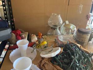 lot 64 image: Household Lot Glass Dishes Plates Mugs Decorative Items