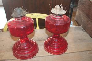 lot 3850 image: Antique Red Oil Lamp Bases