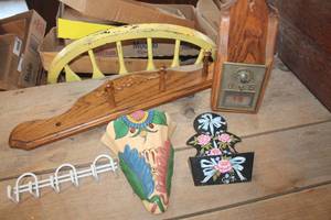 lot 3929 image: Vintage Wall Pockets, Hanging Rack & More
