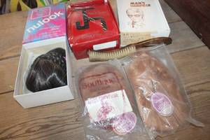 lot 3960 image: IOB Vintage Wigs and Wood Brush