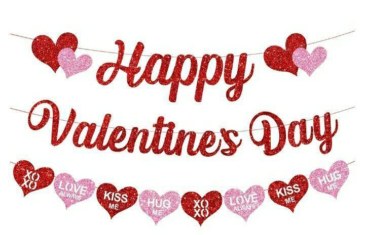 lot 27789 image: Valentine��s Day Decor, Happy Valentines Banner with Glitter Red Pink Hearts for Home Mantel,Photo Backdrop,Anniversary Party Decorations. - Retail $9